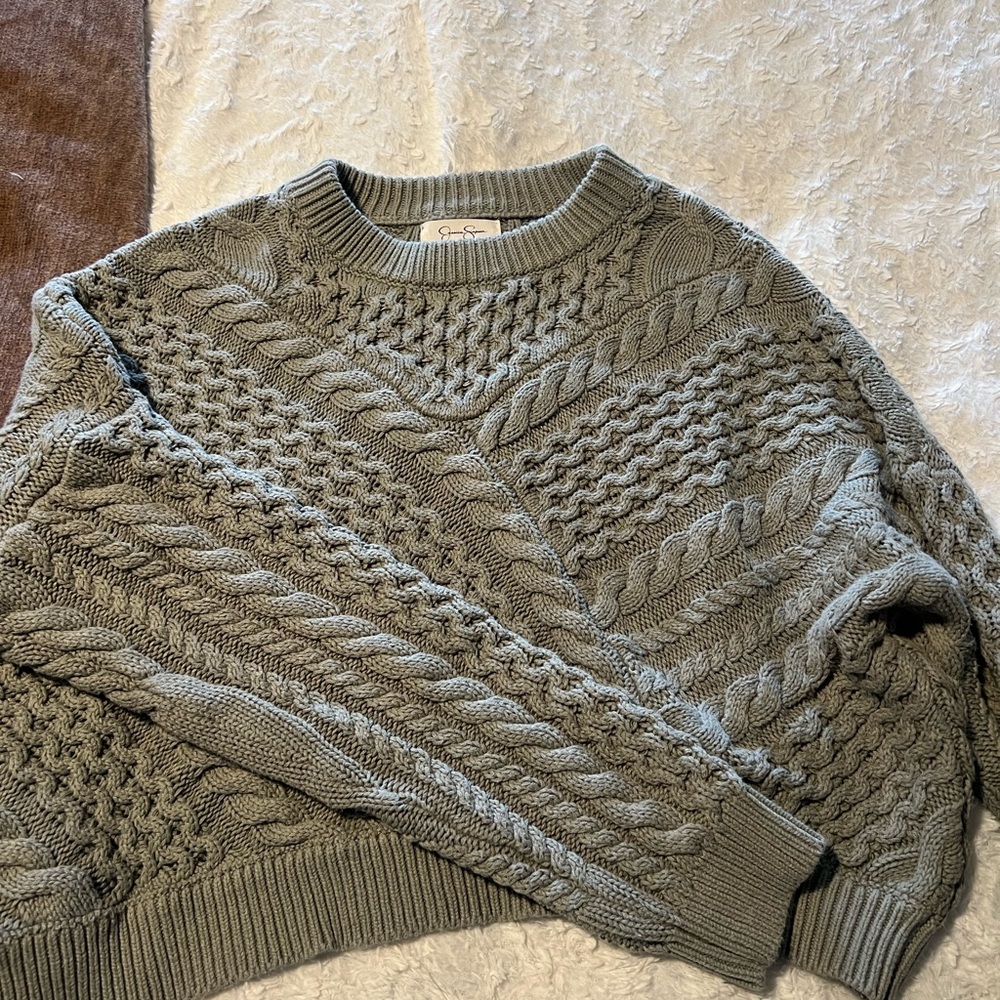Cozy Grey Cable Knit Sweater